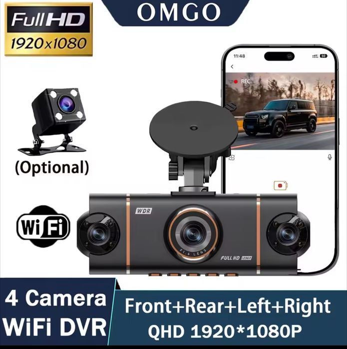 Dash Cam de 4 canais com gravação HD (1080p) campo de visão de 360 °