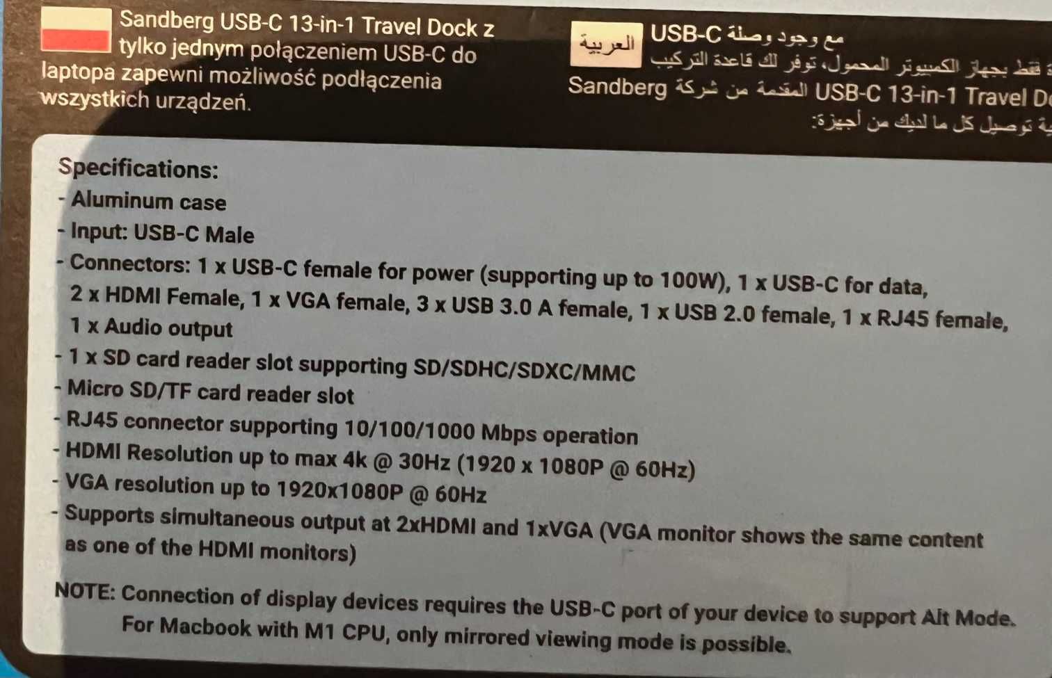 HUB USB-C 13w1 ( 13 in 1) stacja dokujaca PowerDelivery 100W