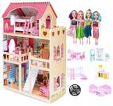 duży drewniany DOMEK dla LALEK + MEBLE + LALKI + LED xxl Promocja