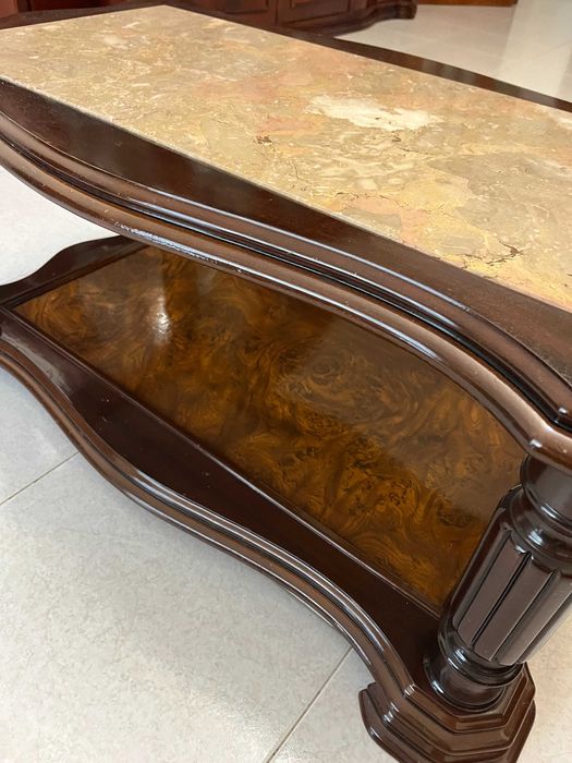 Móvel de sala | Mesa de centro em madeira com pedra de mármore