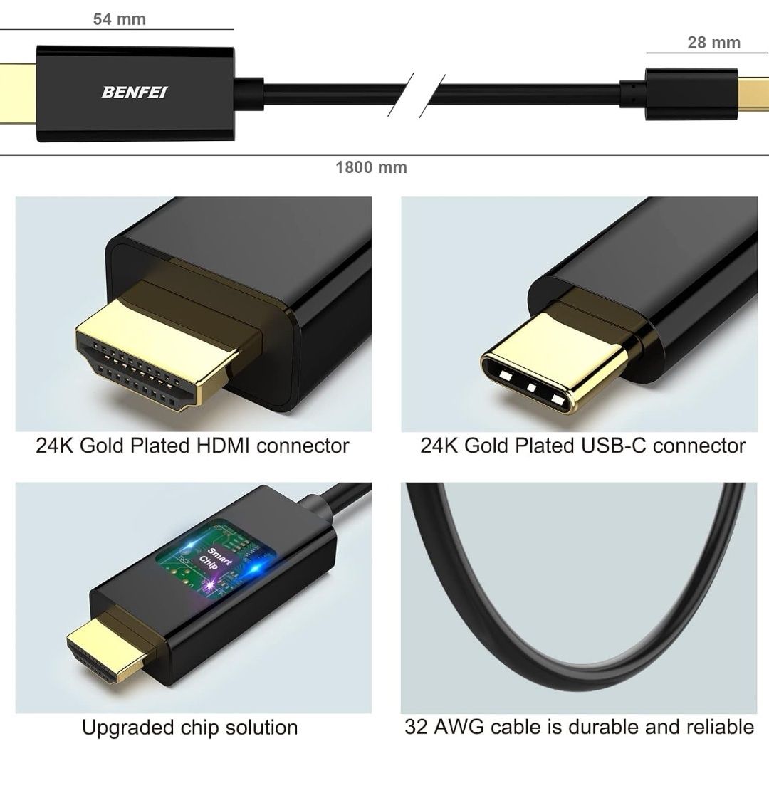 Kabel  USB  Typu C HDMI BENFEI 4K UHD 1.8M