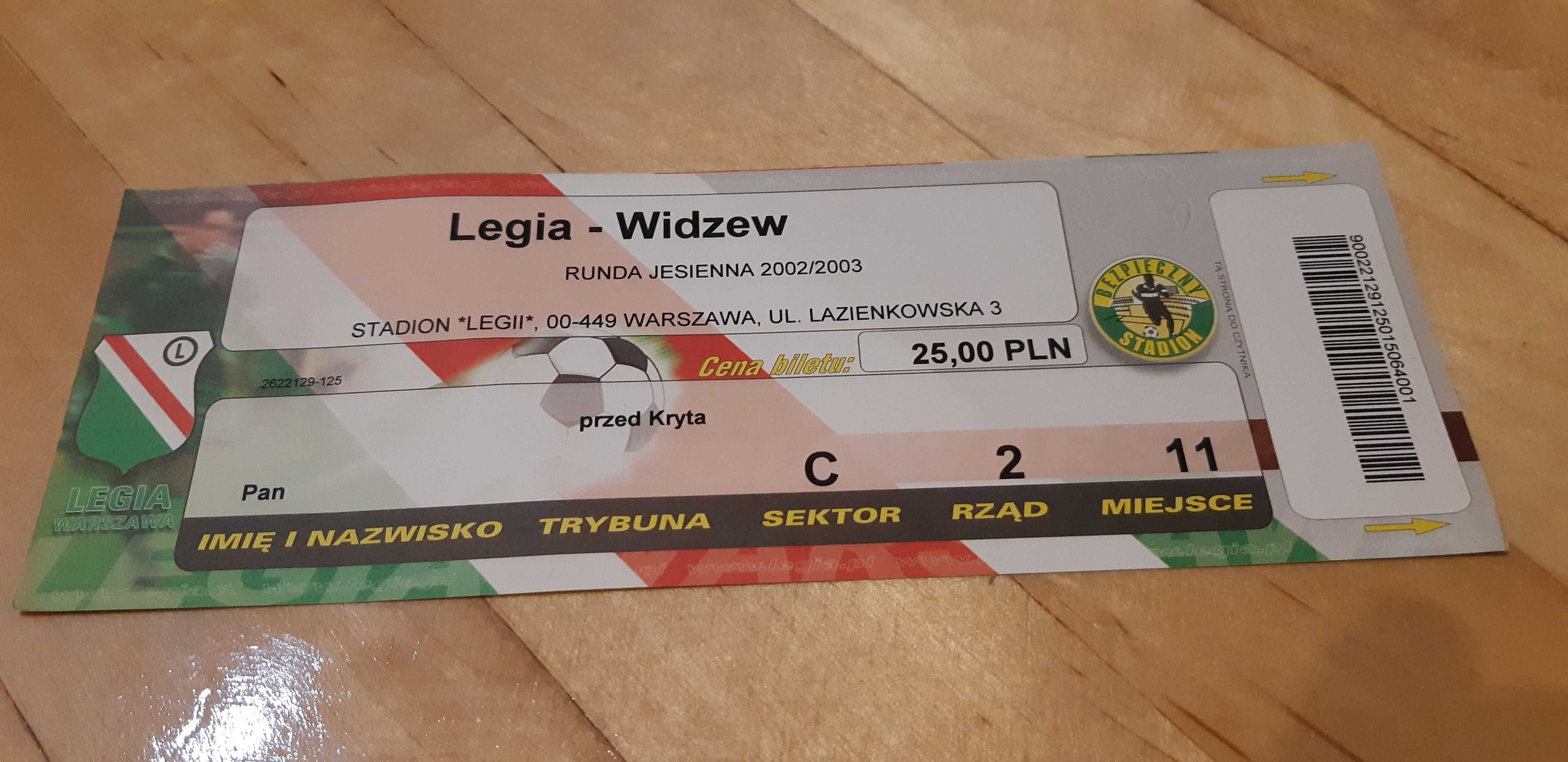 bilet Legia -Widzew runda jesienna 2002/2003