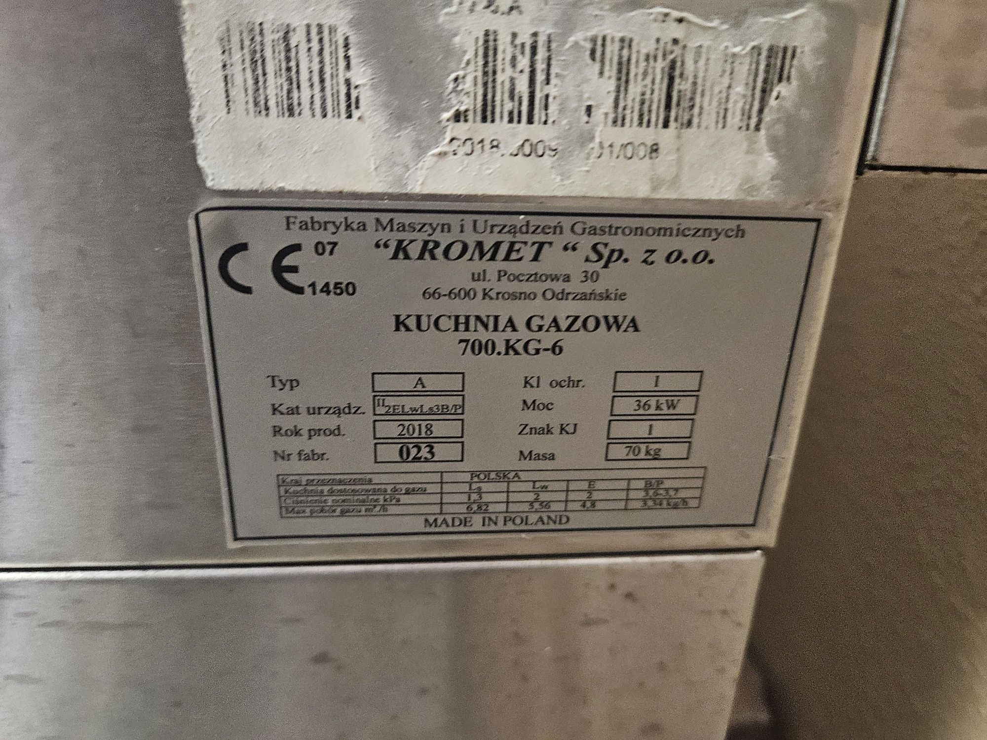 Kuchnia gazowa Kromet 700.KG-6  36KW jak nowa!