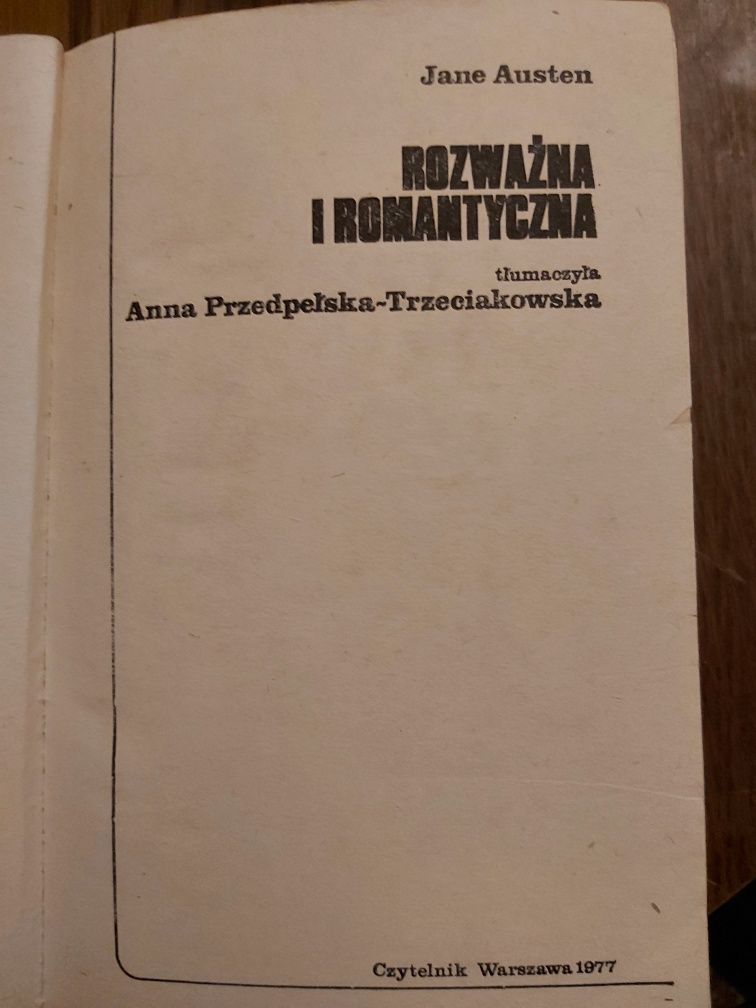 Książka,, Rozważna i Romantyczna " Jane Austen wyd. 1977r