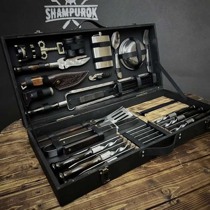 Акція! Подарунок преміум-набір шампурів у дерев’яному кейсі  шампура