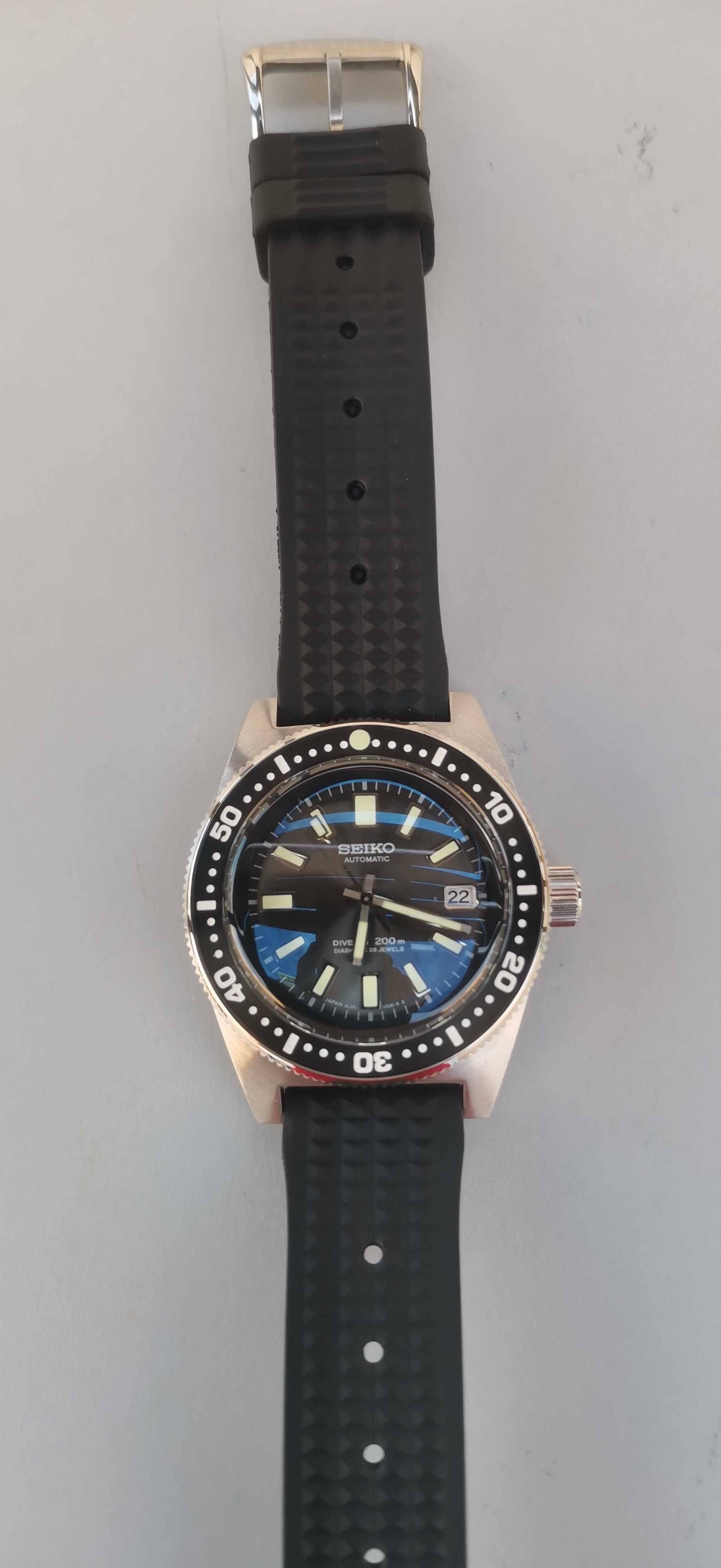 SEIKO mod reencarnação atual 62mas cinza NH35 safira frente e trás