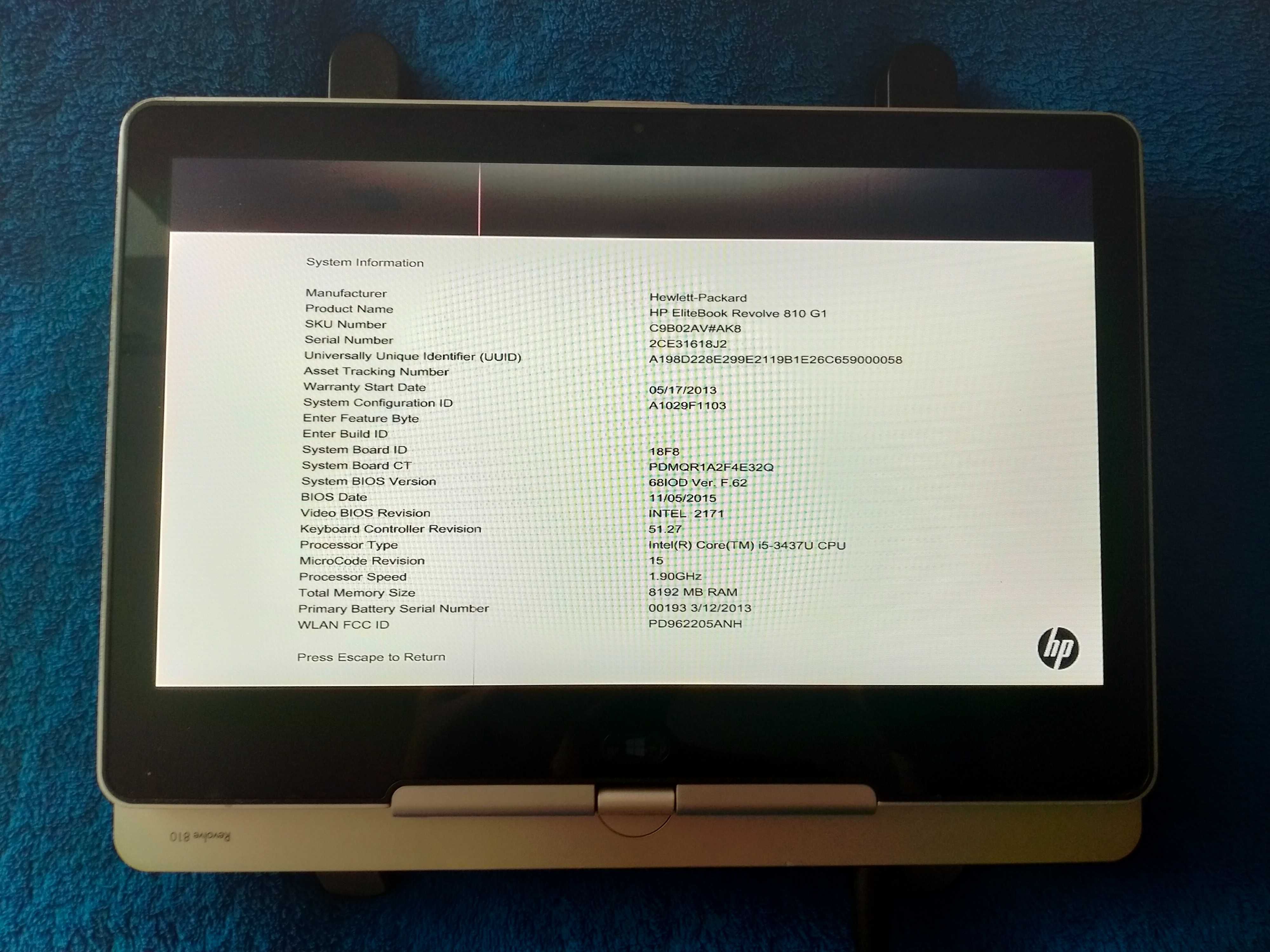 Ноутбук HP EliteBook Revolve 810 G1 i5 3437u/8Gb/256