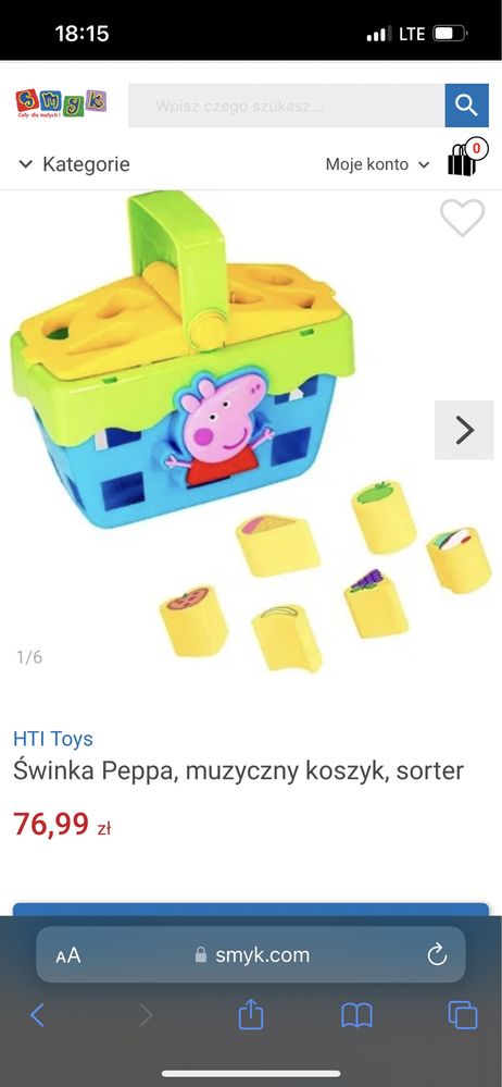 Muzyczny koszyk sorter świnka Peppa