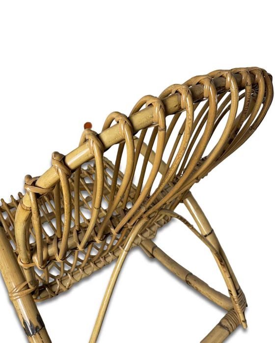 Fotel bujany rattanowy – vintage, ręcznie pleciony, solidny