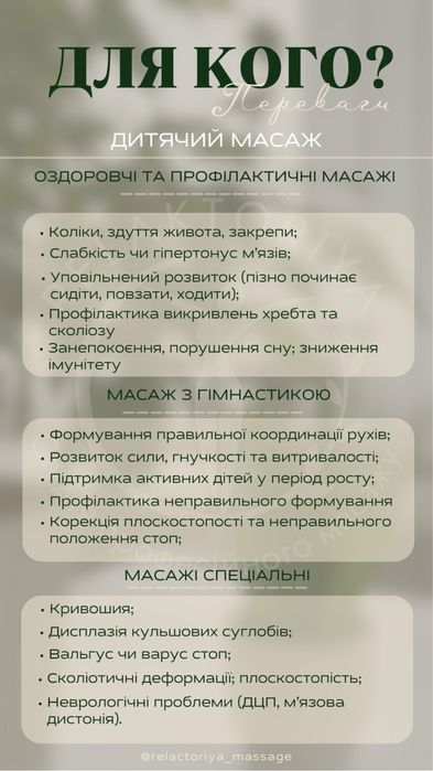 Дитячий масаж/Детский массаж/немовлятат/Кривошия/Масаж від 1 місяця