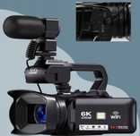 Kamera wideo 6K, 64MP HD, wizją w nocy na podczerwień, dotykowy ekran