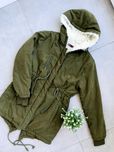Kurtka parka khaki z kapturem ocieplana baranek futerko M/38