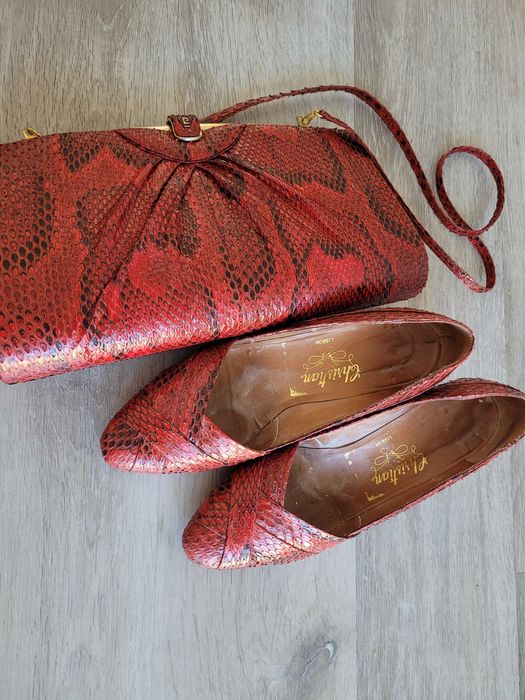 Mala e sapatos em pele de cobra verdadeira