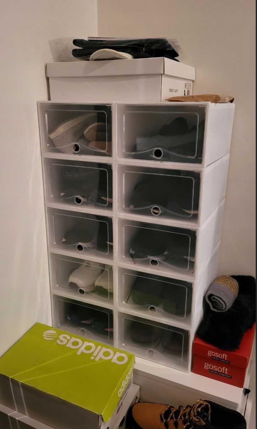 10x Pojemnik na buty biały – organizer, pudełko, szafka – zestaw