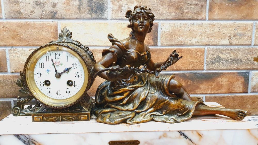 Zegar kominkowy antyk XIX wiek sygnowany Maxim duży+przystawki prezent