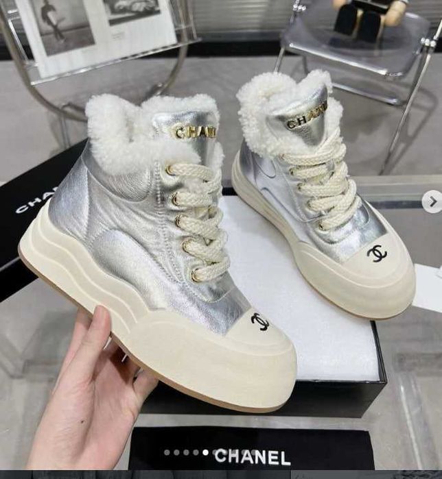Черевики Chanel \ високі кеди \Зима \натур. шкіра, срібло
