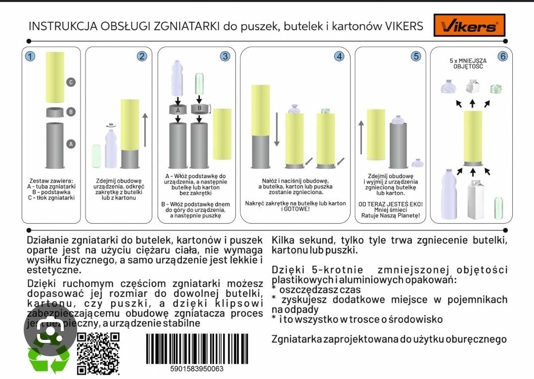 Świetna markowa zgniatarka do puszek i butelek Viscers