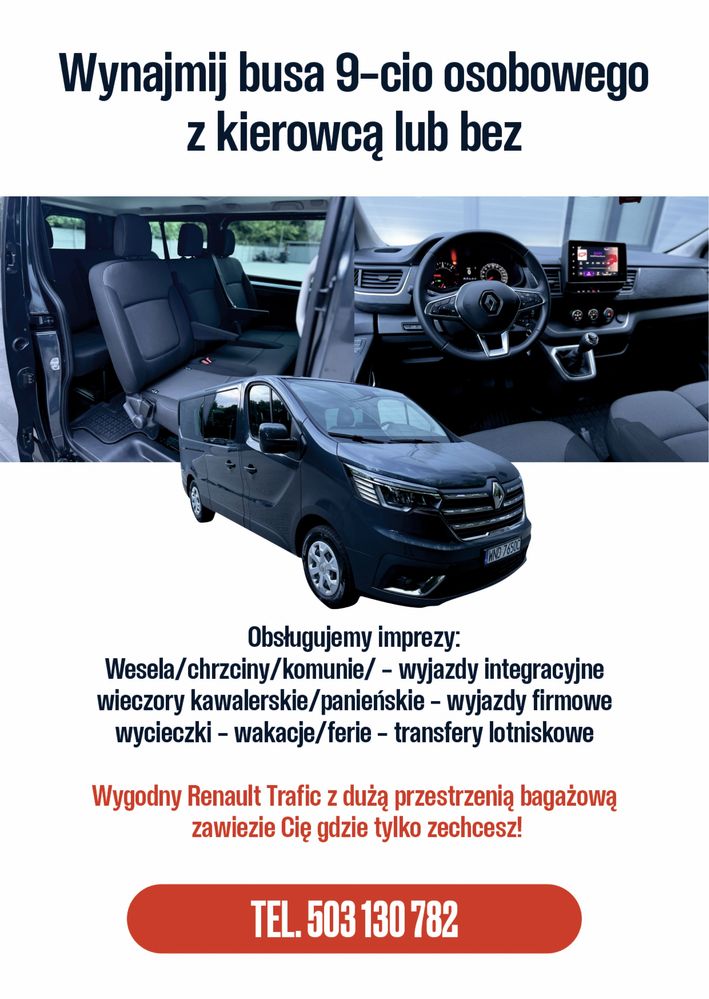 Wynajem busa 9-cio osobowego z kierowcą