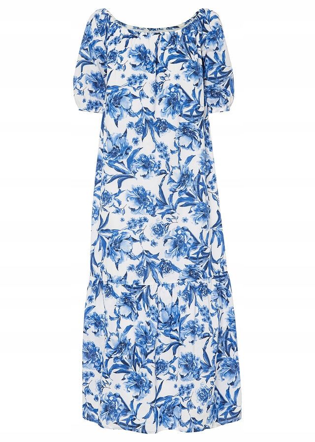 B.P.C sukienka carmen w niebieskie kwiaty 36.