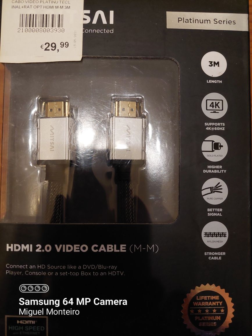 Cabo Mitsai Hdmi 4k  ( M - M ) Platinium Serie 3 Metros NOVO SELADO