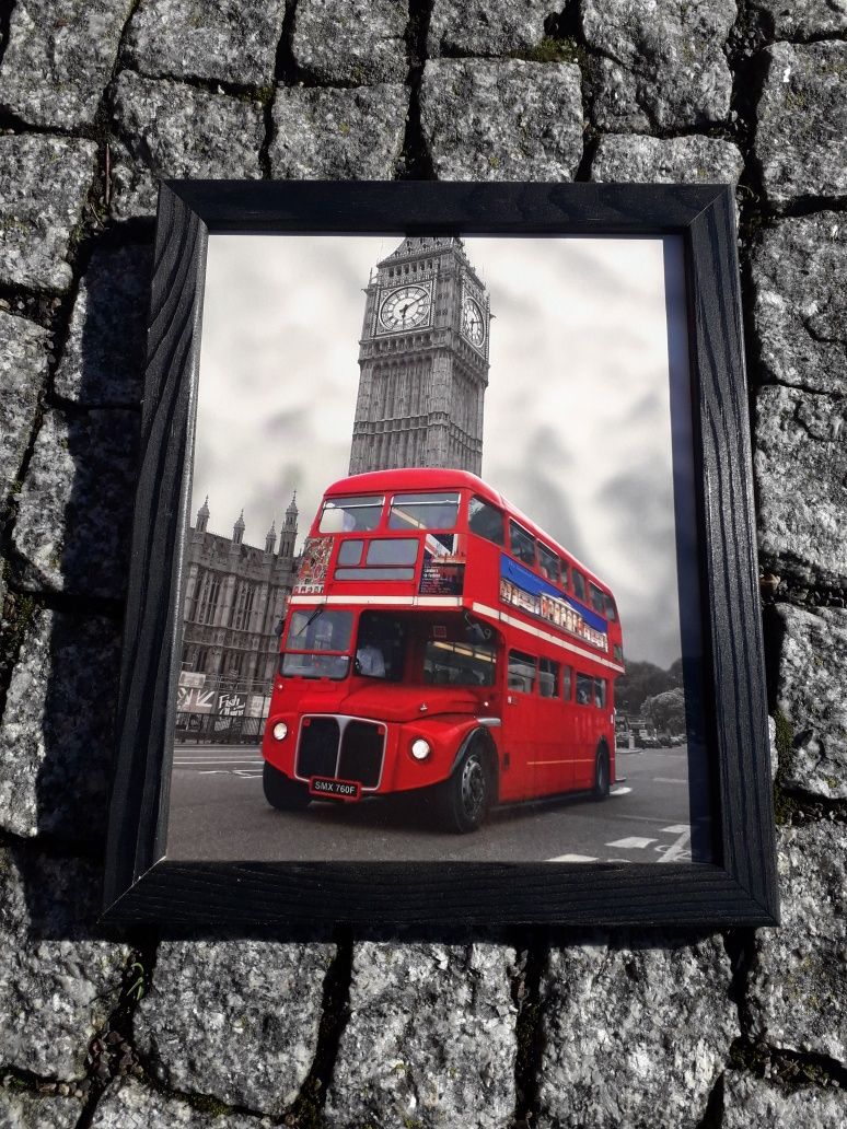 Obrazek Big Ben czerwony autobus w drewnianej ramce