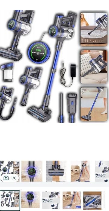 Bezworkowy odkurzacz pionowy akumulatorowy  z całym osprzętem 45 min p