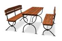 Zestaw mebli eventowych / restauracyjnych: stół + 2 x ławka z oparciem
