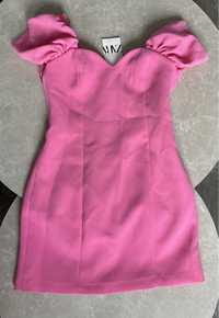 Nowa różowa sukienka damska Zara rozmiar S 36 różowa, bufiaste rękawy