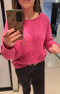 Sweterek damski cukierkowy róż M/L ,ażurek,alpaka,jakość premium