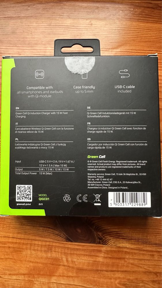 ladowarka indukcyjna , usb c QIGC01 Green Cell AirJuice Black