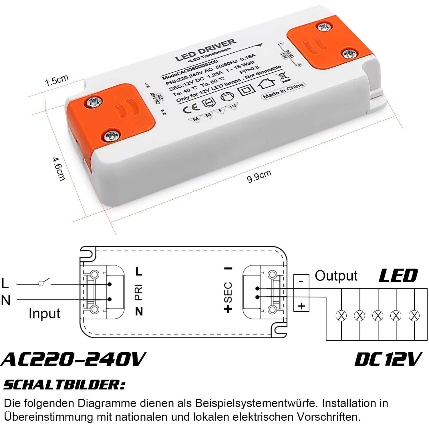 Nowy transformator LED / zasilacz / 1-15W / 12V !1075!