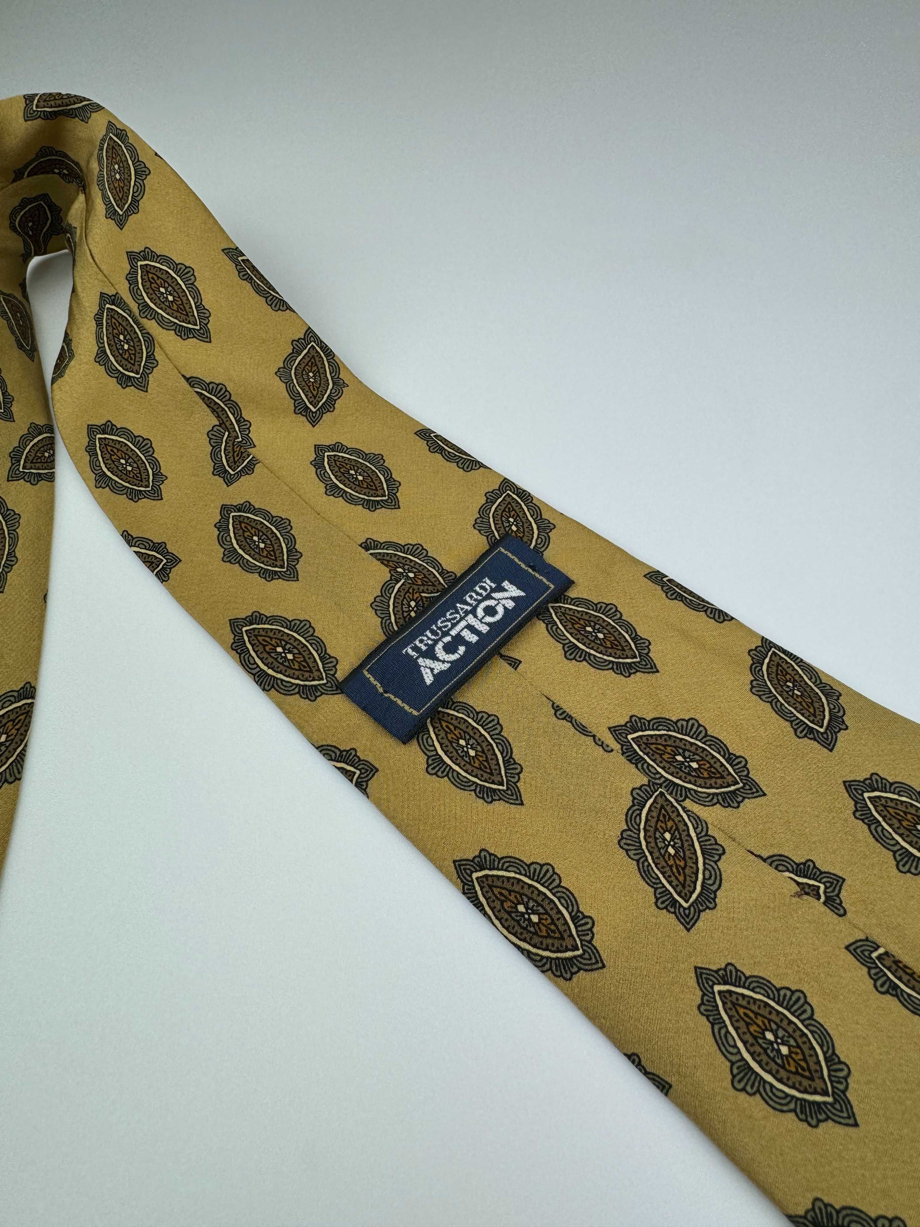 Trussardi żółty jedwabny krawat m43