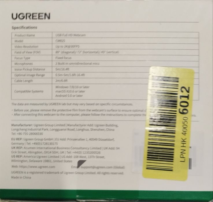 Web CAM Ugreen full hd 2k nova