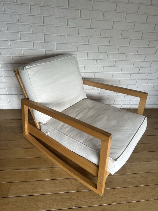 skandynawski Fotel stara Ikea drewniany vintage lekko bujany