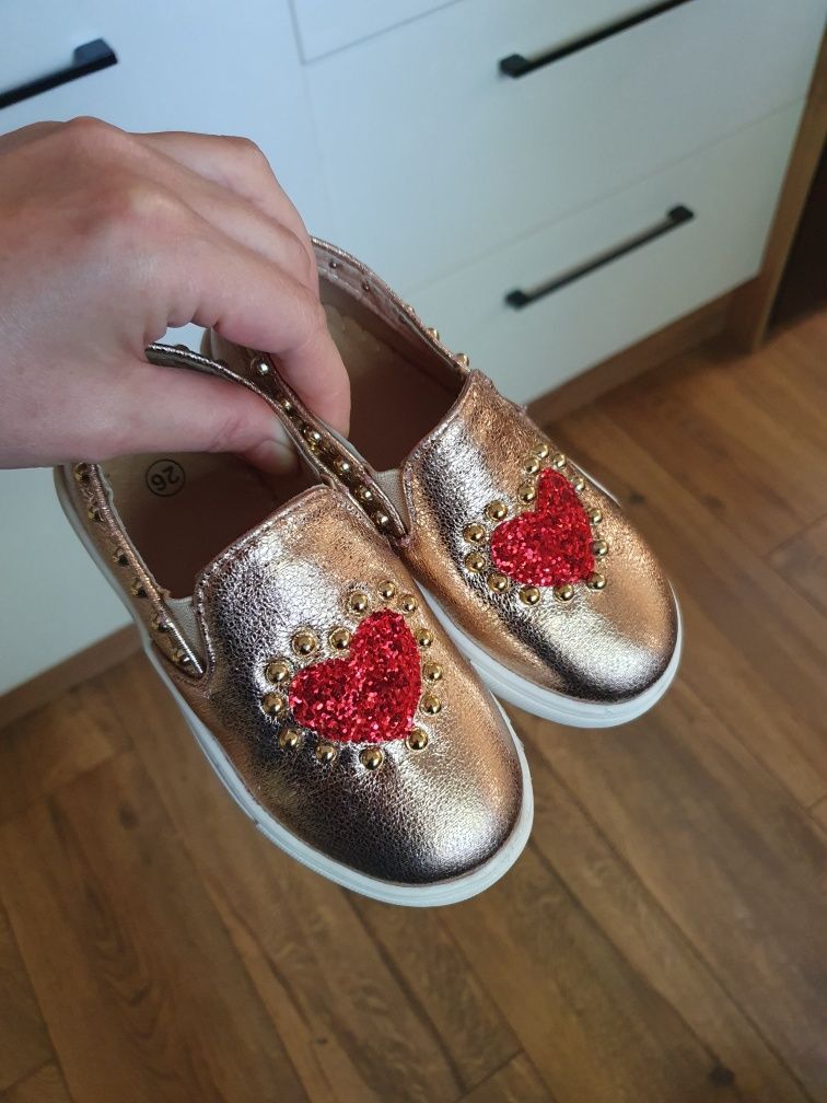 Jak nowe złote trampki rozmiar 26 wkladka 15cm półbuty slip on jak H&M
