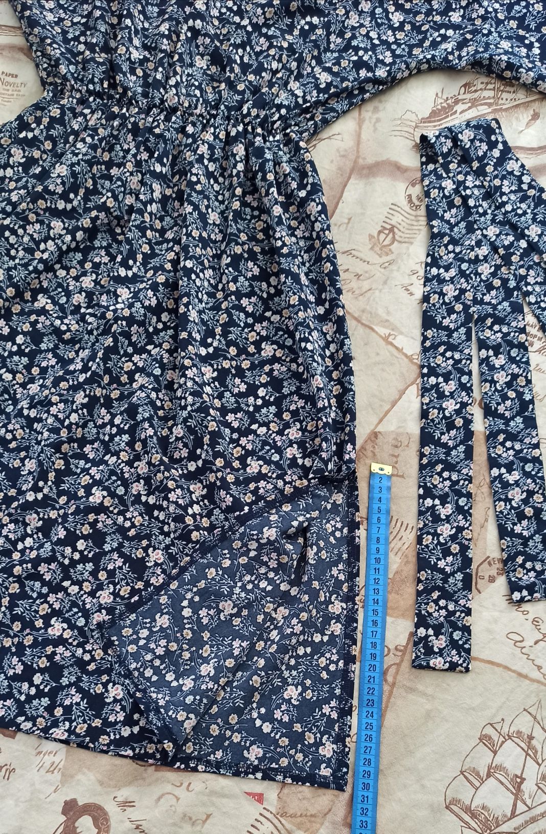 Сукня-кімоно VOVK демі, 95%віскоза, молочний дрібноцвіт на синьому