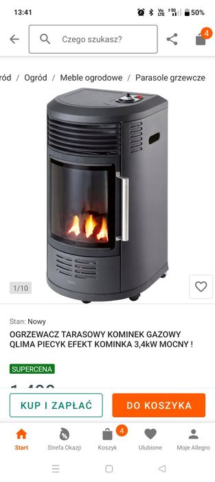 Piecyk gazowy efekt kominka mocny