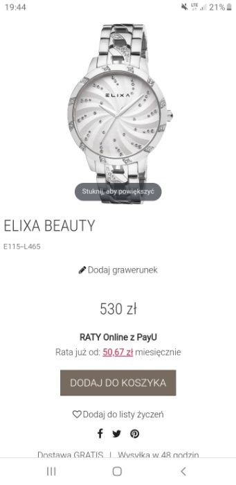 NOWY Z METKĄ zegarek damski ELIXA Beauty