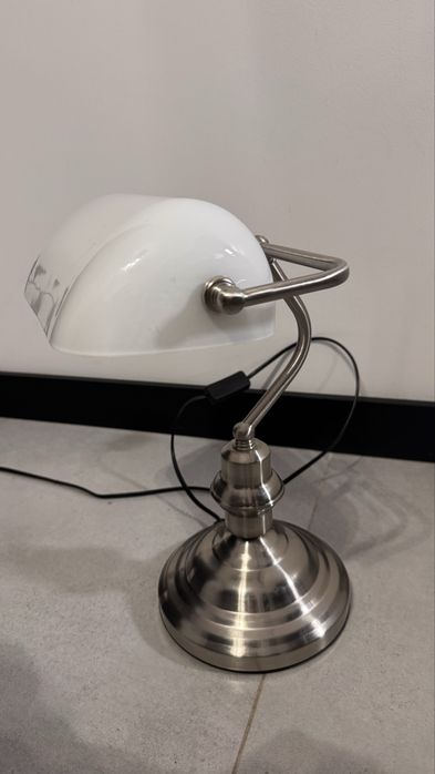 Lampa biurkowa do biura bankierska super stylowa retro satyna klosz