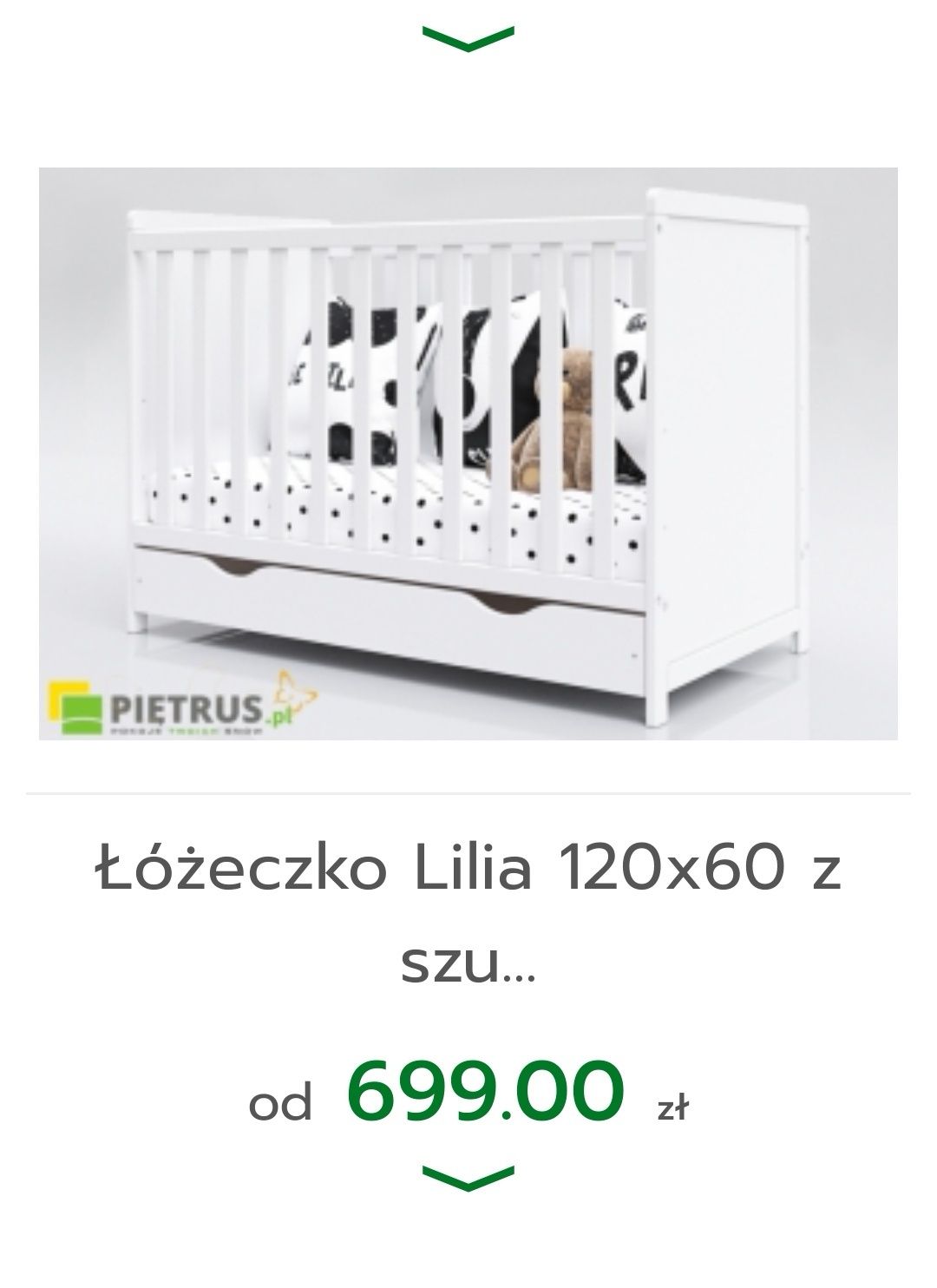 Łóżeczko Lila 120x60 Piętrus materac fiki miki zestaw