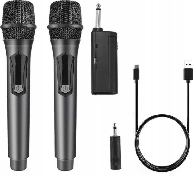 Mikrofon do karaoke zestaw 2 sztuk z odbiornikiem UHF Plug and Play