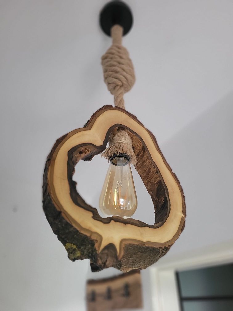 Lampa wisząca orzech włoski handmade Loft sznur jutowy