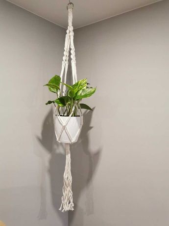 Kwietnik ze sznurka wiszący na kwiaty dekoracja 90 cm boho makrama