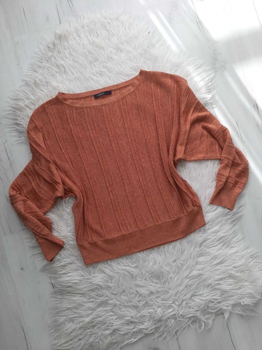 Ażurowy brązowy beżowy sweter luźny krój M 38