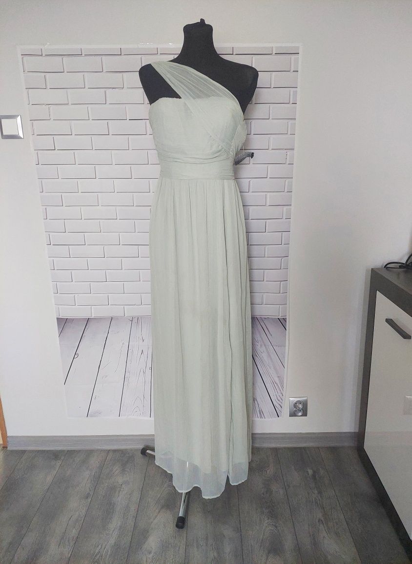 Pistacjowa sukienka maxi okazjonalna wieczorowa impreza wesele L XL