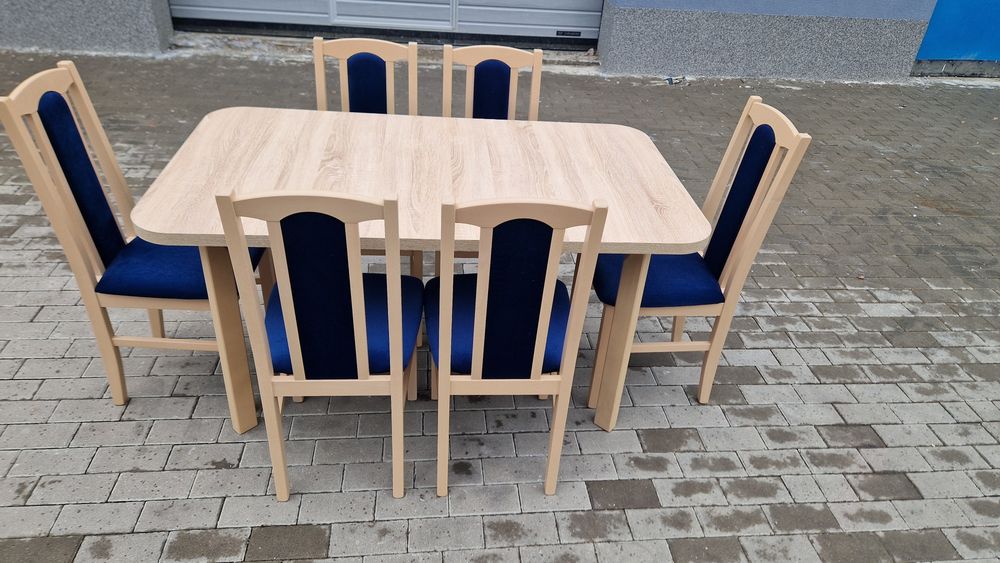 Nowe : Stół 80x140/180 + 6 krzeseł,  sonoma + granat , dostawa cała PL