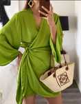 H&M XS-M efektowna satynowa neonowa sukienka kopertowa limonkowa ziele
