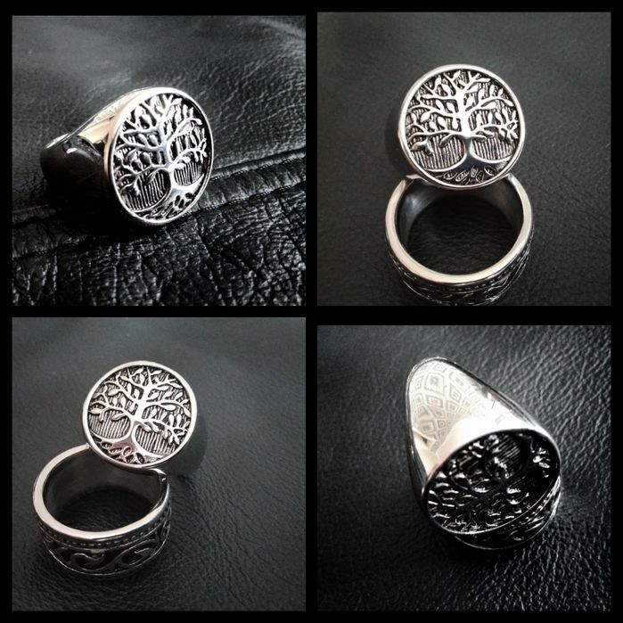 Nordycki sygnet stalowy drzewo Yggdrasil celtycki pierścień b.ładny