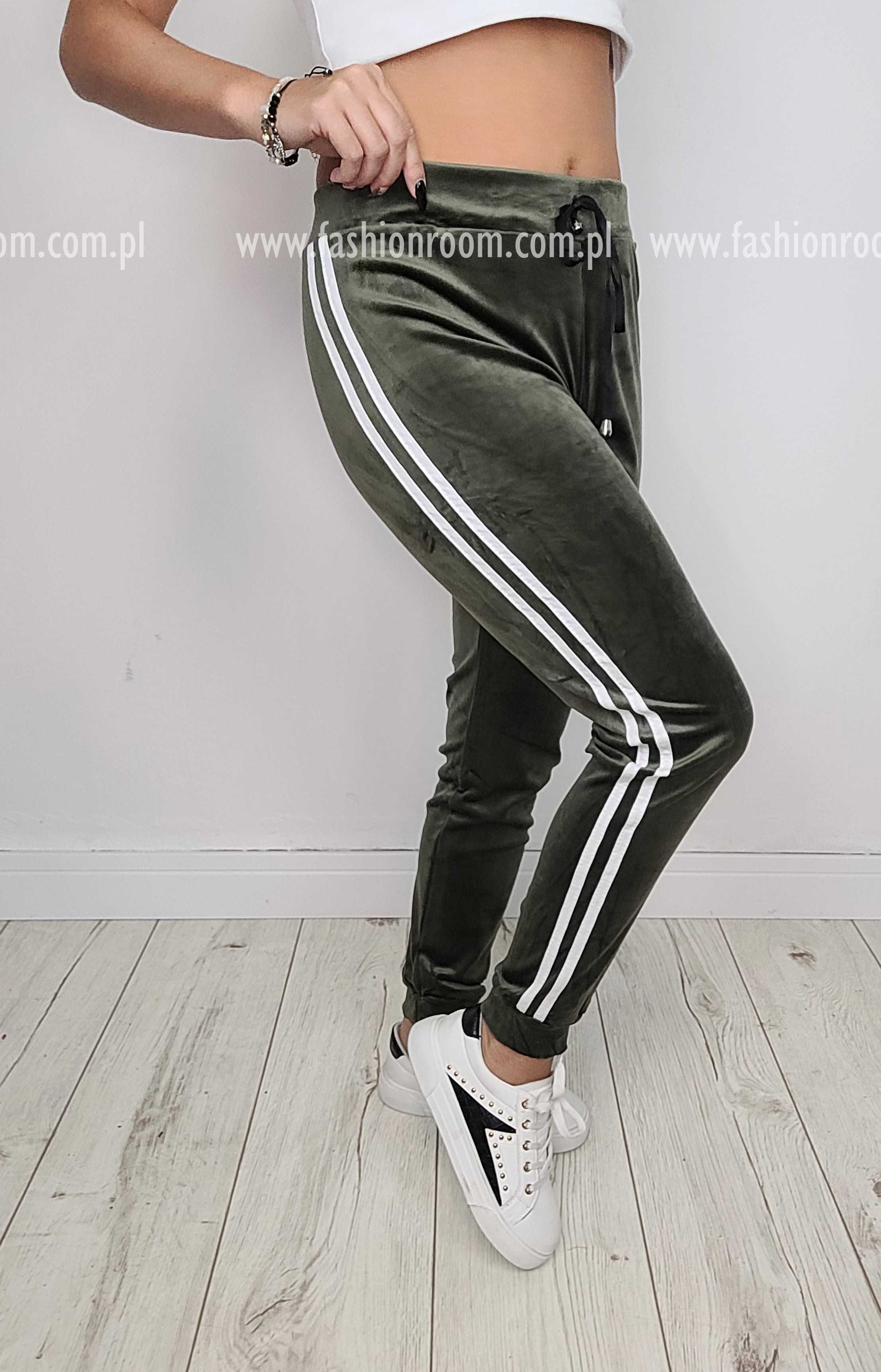 6 KOLORÓW S-XL SPODNIE dresowe WELUROWE lampasy dresy damskie TU L/XL