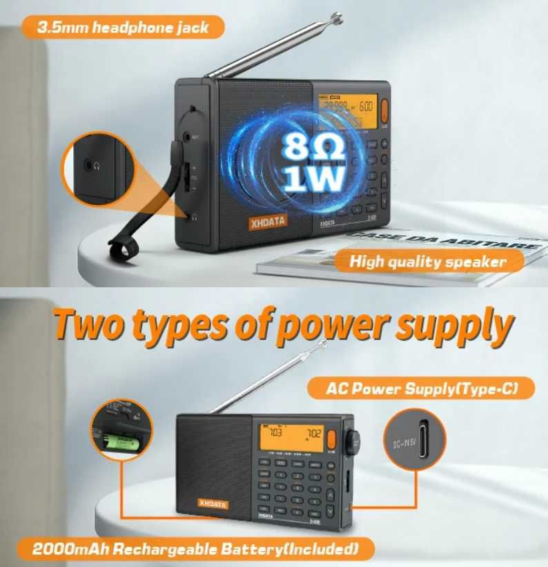 NOWE RADIO Xhdata D-808 Przenośne Radio Cyfrowe Fm